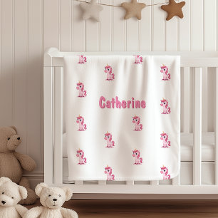 Pink Unicorn Custom Name Sherpa Blanket Girls Gift