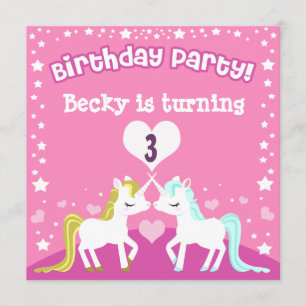 Pink Unicorn Customisable Birthday Invitation