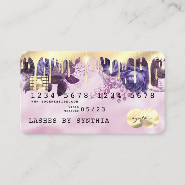 Pink Unicorn Dripping Credit Card Gold Floral (Front)