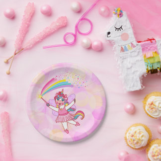 Pink Unicorn Fairy Princess Paper Plates