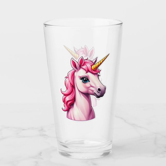 Pink Unicorn Fantasy Glass Cup (Front)