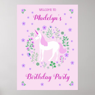 Pink Unicorn Faux Pink Glitter Birthday Poster