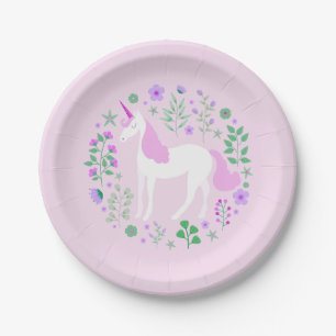 Pink Unicorn Faux Pink Glitter Paper Plate