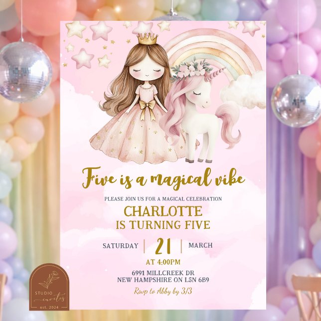 Pink Unicorn Five Is A Magical Vibe Birthday Invitation (Creator Uploaded)
