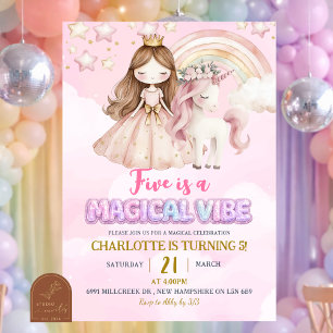 Pink Unicorn Five Is A Magical Vibe Birthday Invitation