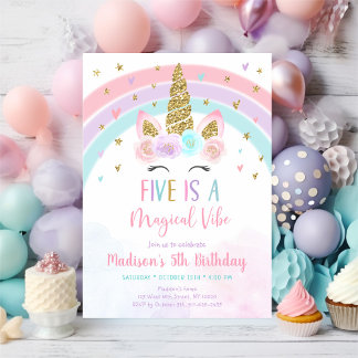 Pink Unicorn Five is a Magical Vibe Birthday Invitation