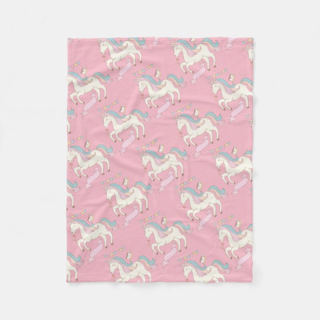 Pink Unicorn Fleece Blanket (Front)