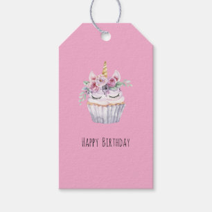 Pink Unicorn Floral Cupcake Birthday Gift Tags