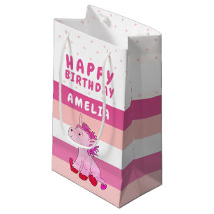Pink Unicorn Girl Happy Birthday Small Gift Bag