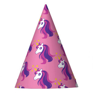 Pink unicorn girl's Birthday party paper cone hats