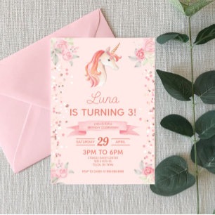 Pink Unicorn Glitter Confetti Birthday Party Invitation