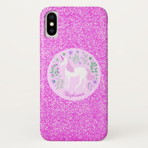 Pink Unicorn Glitter Personalised iPhone X Case