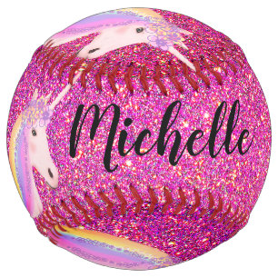 Pink Unicorn Glitter Sparkles Girl's Personalised Softball