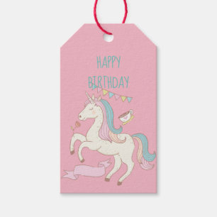 Pink Unicorn Happy Birthday Gift Tags