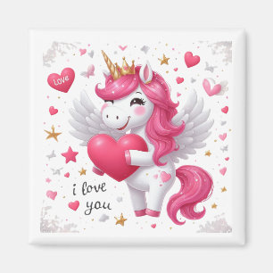 Pink Unicorn I Love You Magnet