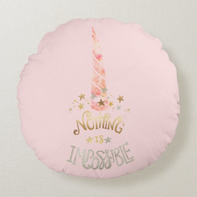 Pink Unicorn Inspirational quote Round Cushion (Front)
