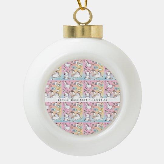 Pink Unicorn Kids Rainbow Star Cute Typography Ceramic Ball Christmas Ornament | Zazzle.co.uk