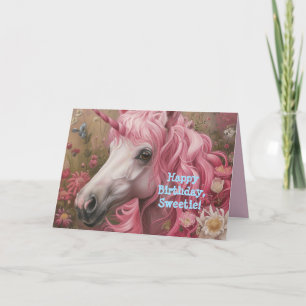 PINK UNICORN LITTLE GIRL BIRTHDAY CARD