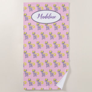 Pink Unicorn Little Girl Personalised Beach Towel