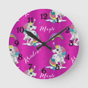Pink Unicorn Magic Round Clock