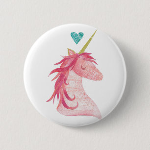 Pink Unicorn Magic with Heart 6 Cm Round Badge