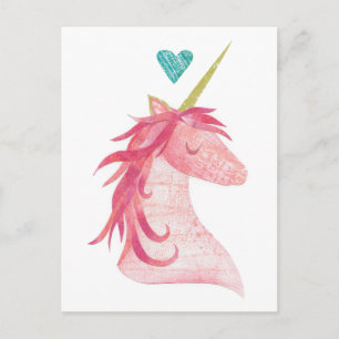 Pink Unicorn Magic with Heart Postcard