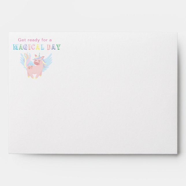 Pink Unicorn Magical Day Birthday Party Envelope (Front)