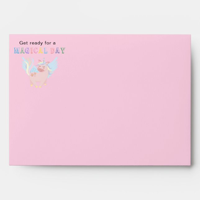 Pink Unicorn Magical Day Birthday Party Envelope (Front)