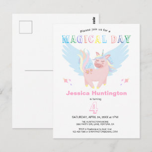 Pink Unicorn Magical Day Birthday Party Invitation Postcard