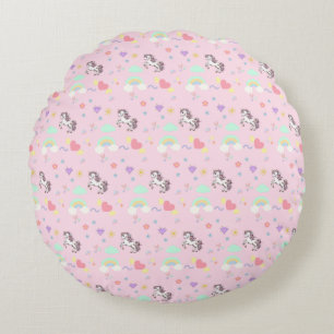 Pink unicorn magical princess  girly birthday kids round cushion