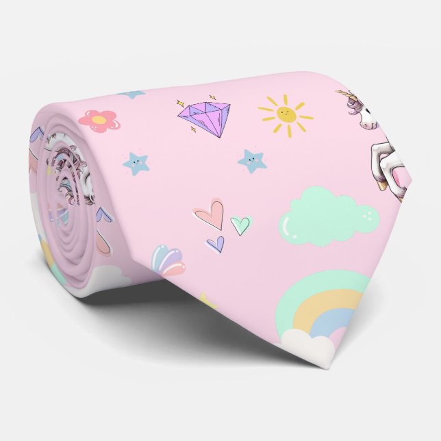 Pink unicorn magical princess  girly birthday kids tie (Rolled)