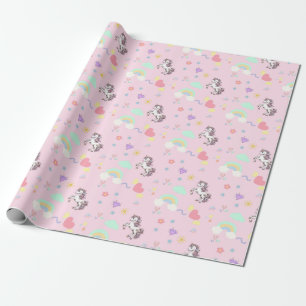 Pink unicorn magical princess girly birthday kids wrapping paper