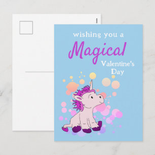 Pink Unicorn Magical Valentine`s Day  Holiday Postcard