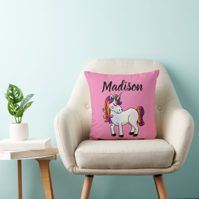 Pink Unicorn Name Kids Throw Pillow  (Chair)