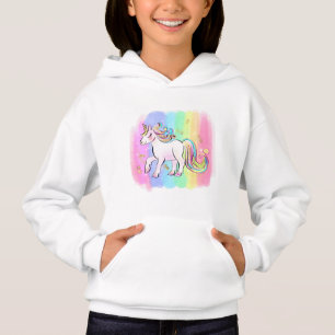 pink unicorn on rainbow background