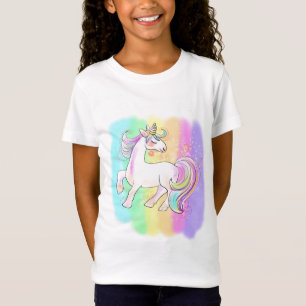  pink unicorn on rainbow background T-Shirt