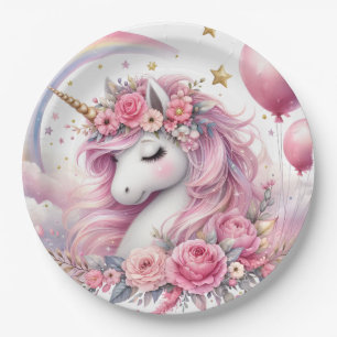 Pink Unicorn  Paper Plate