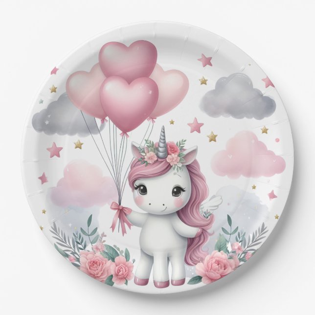 Pink Unicorn  Paper Plate (Front)