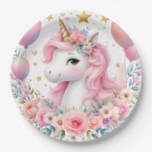 Pink Unicorn  Paper Plate