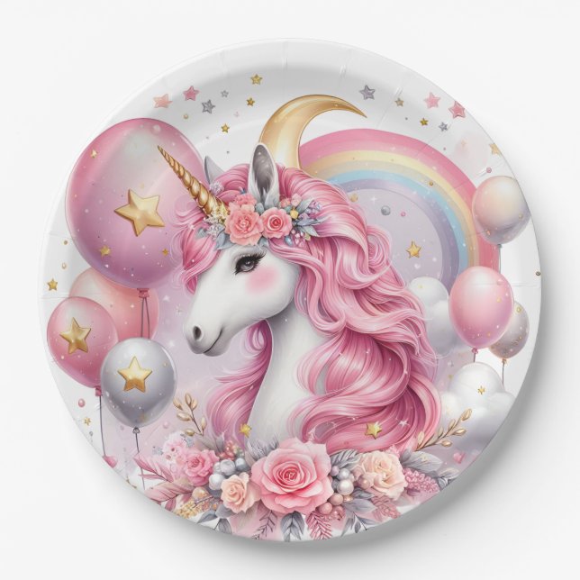 Pink Unicorn  Paper Plate (Front)