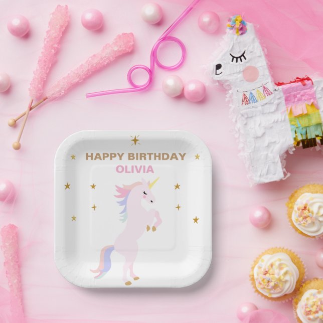 Pink Unicorn paper plates birthday decor (Party)