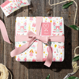 Pink Unicorn Party Pattern Monogrammed Girl Kids Wrapping Paper