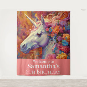 Pink Unicorn Party Set backdrop Tapestry