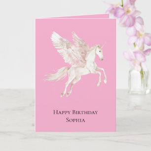 Pink Unicorn Pegasus Birthday Card
