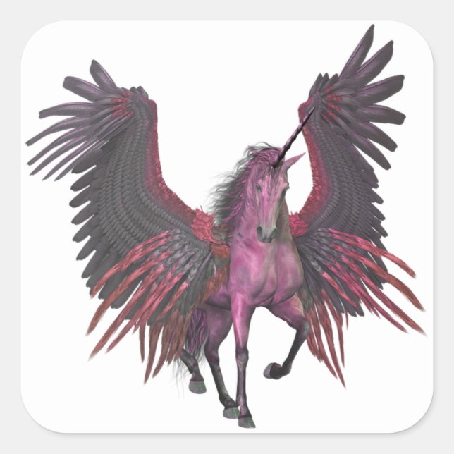 Pink Unicorn Pegasus Fantasy Flying Horse Square Sticker (Front)