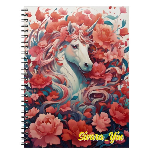 Pink Unicorn & Peony Dreamscape Fantasy Notebook (Front)