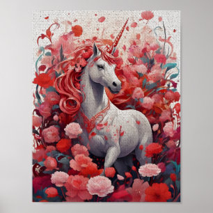 Pink Unicorn & Peony Dreamscape Fantasy Poster