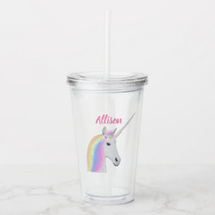 Pink Unicorn Personalised Acrylic Tumbler