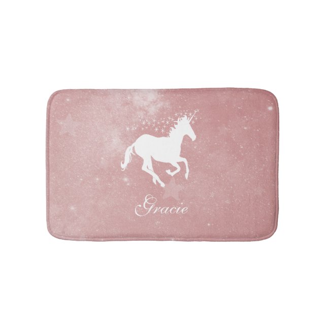 Pink Unicorn Personalised Bath Mat (Front)