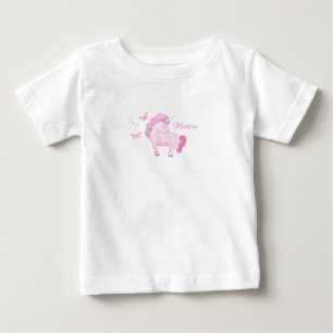 Pink Unicorn Personalised Butterflies Name Girly Baby T-Shirt